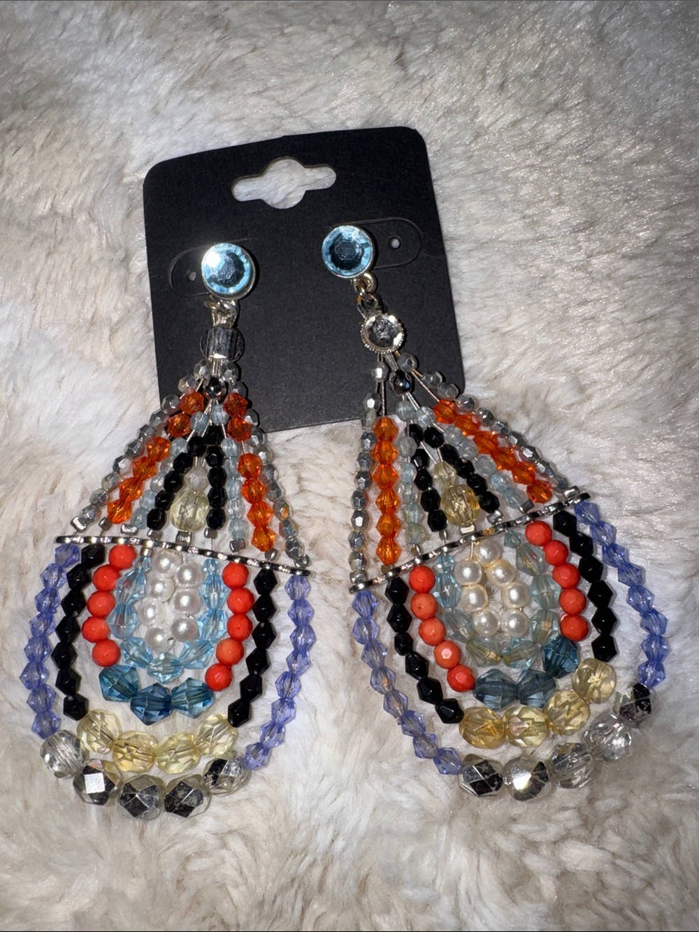 Multicolor Beaded Teardrop Dangle Earrings - Statement Women’s Jewelry